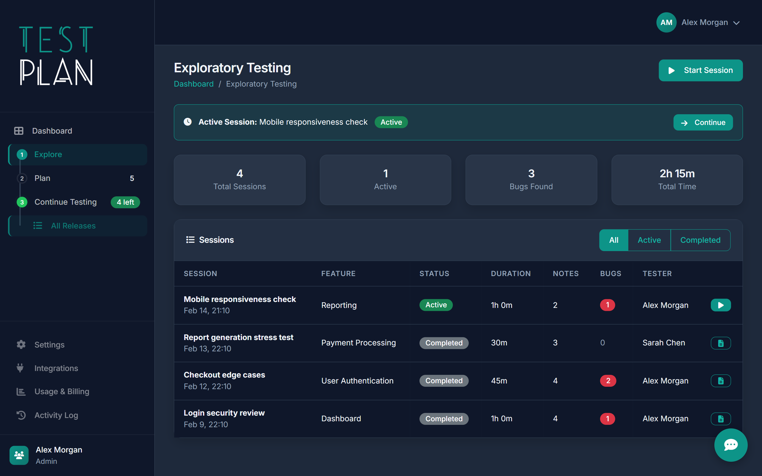 Exploratory testing session