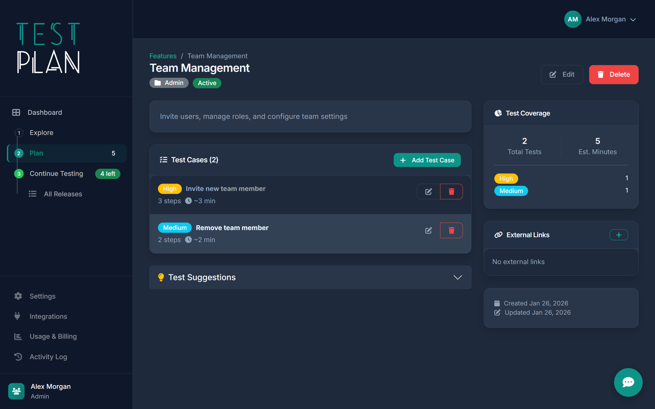 Test cases within a feature