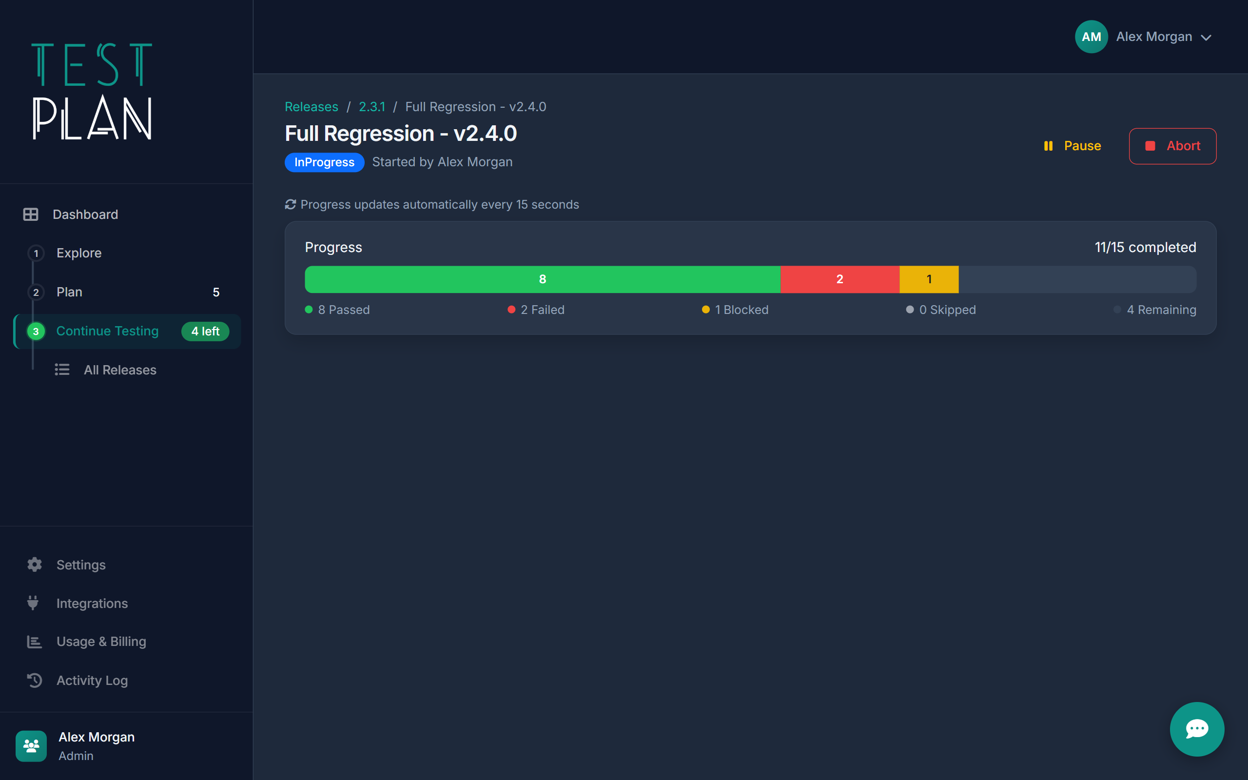 TestPlan - live test execution